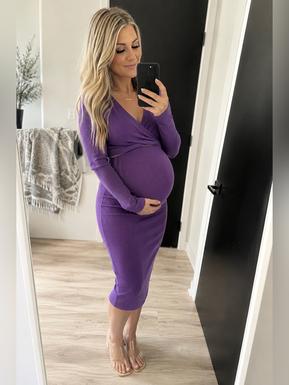 H&M Maternity Purple Wrap Cropped Top and Skirt Set Large